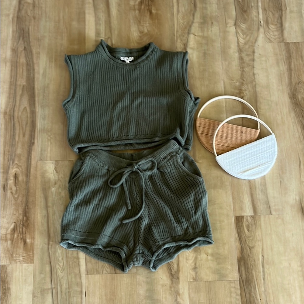 Roolee Green Sleeveless Cropped Sweater Set